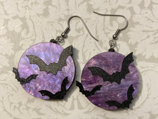 Halloween Moon & Bats - purple