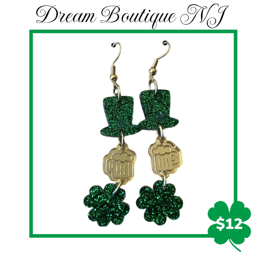 Earrings - Acrylic SPD Hat/beer/clover Dangle