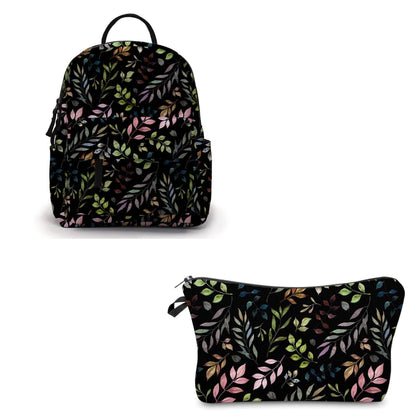 Mini Backpack & Pouch Set - Black Vines