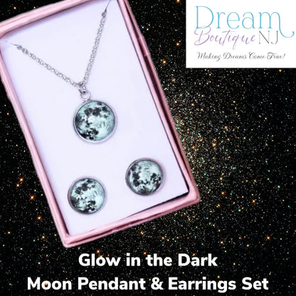 Glow in the Dark Moon Pendant & Earrings Set