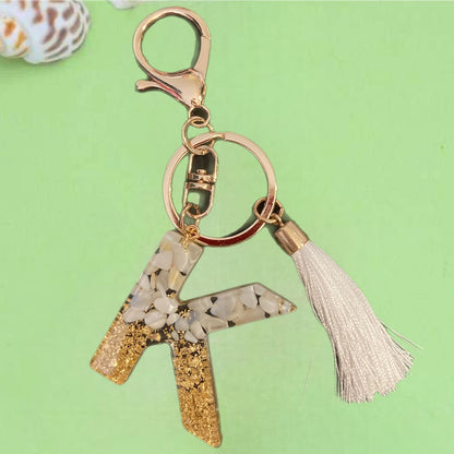 Initial Key Chain - white & gold