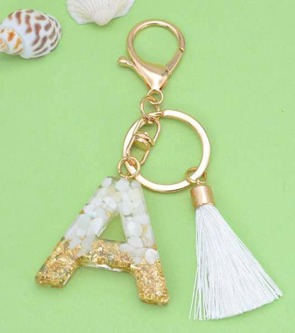 Initial Key Chain - white & gold