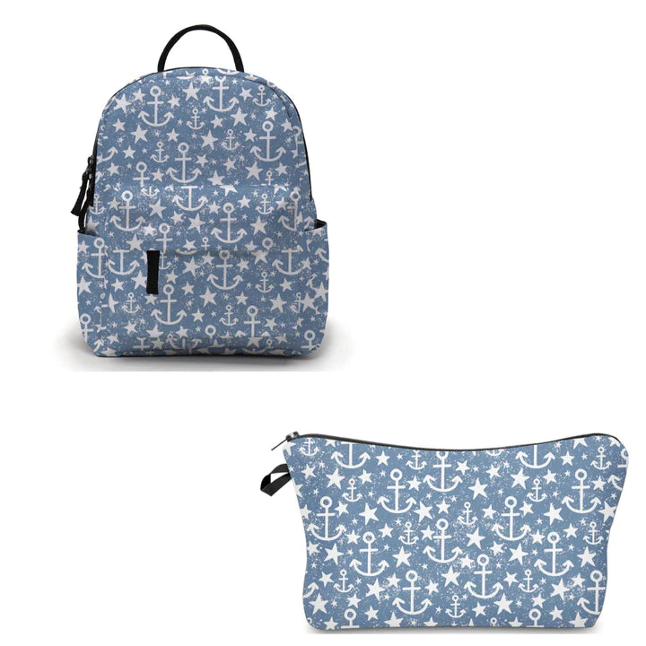 Mini Backpack & Pouch Set - Denim Anchors