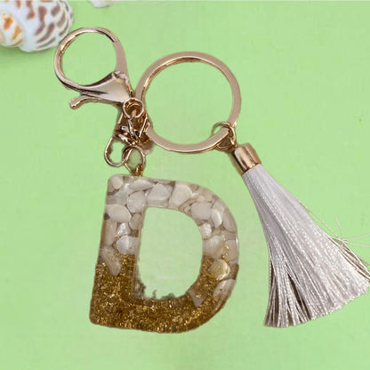 Initial Key Chain - white & gold