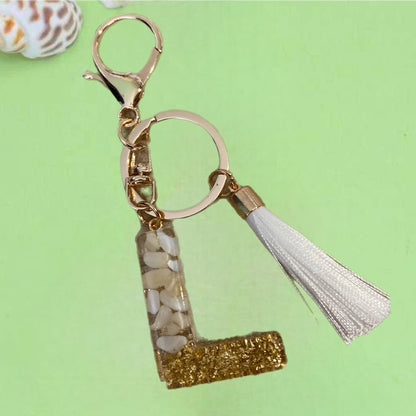 Initial Key Chain - white & gold