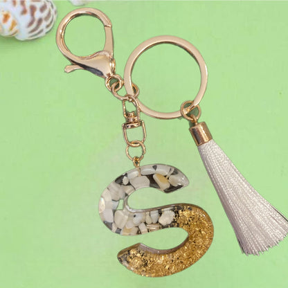 Initial Key Chain - white & gold