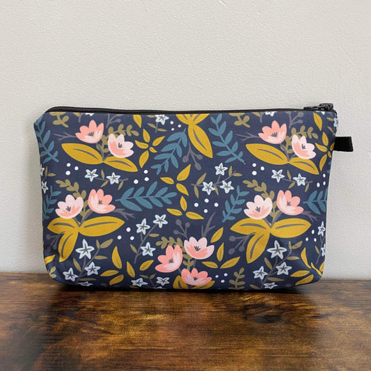 Pouch - Floral Pink, Mustard & Charcoal