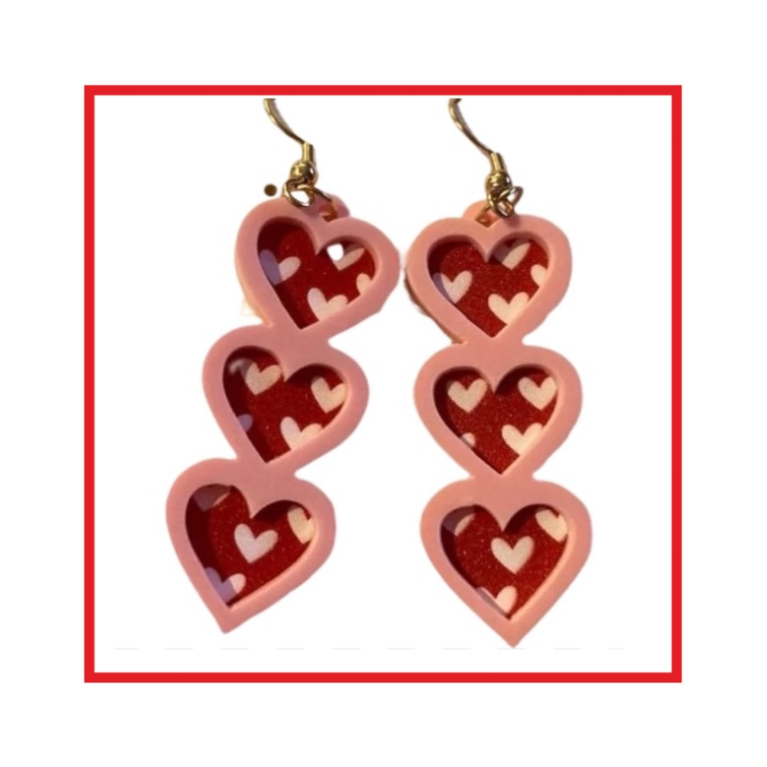 Triple Heart Dangle Earrings