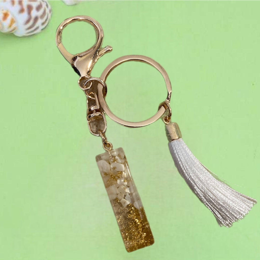 Initial Key Chain - white & gold