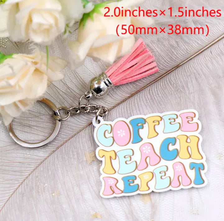 Keychain - Acrylic Coffee Teach Repeat