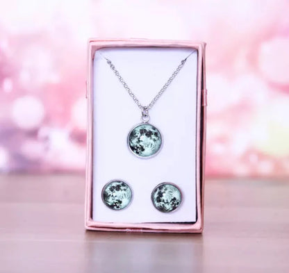 Glow in the Dark Moon Pendant & Earrings Set