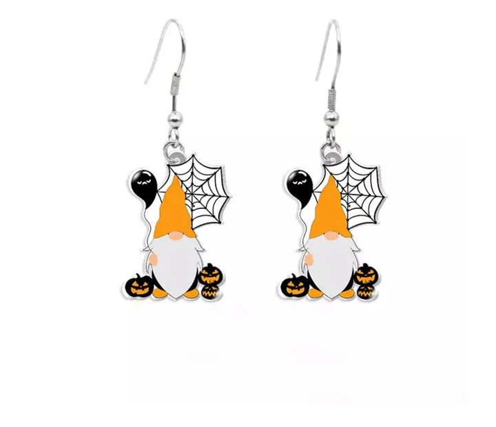 Earrings - Halloween Gnome with Spider Web