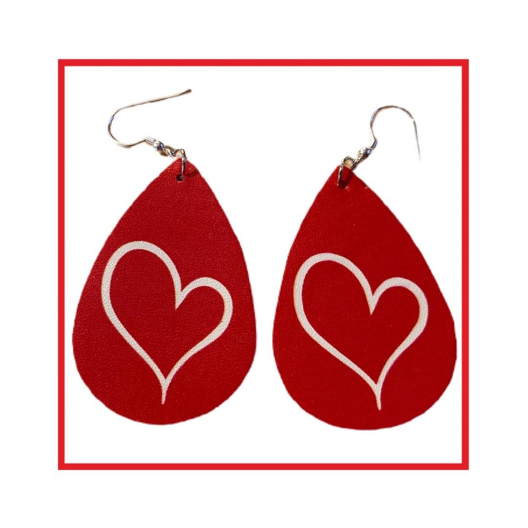 Red Teardrop with Heart Earrings